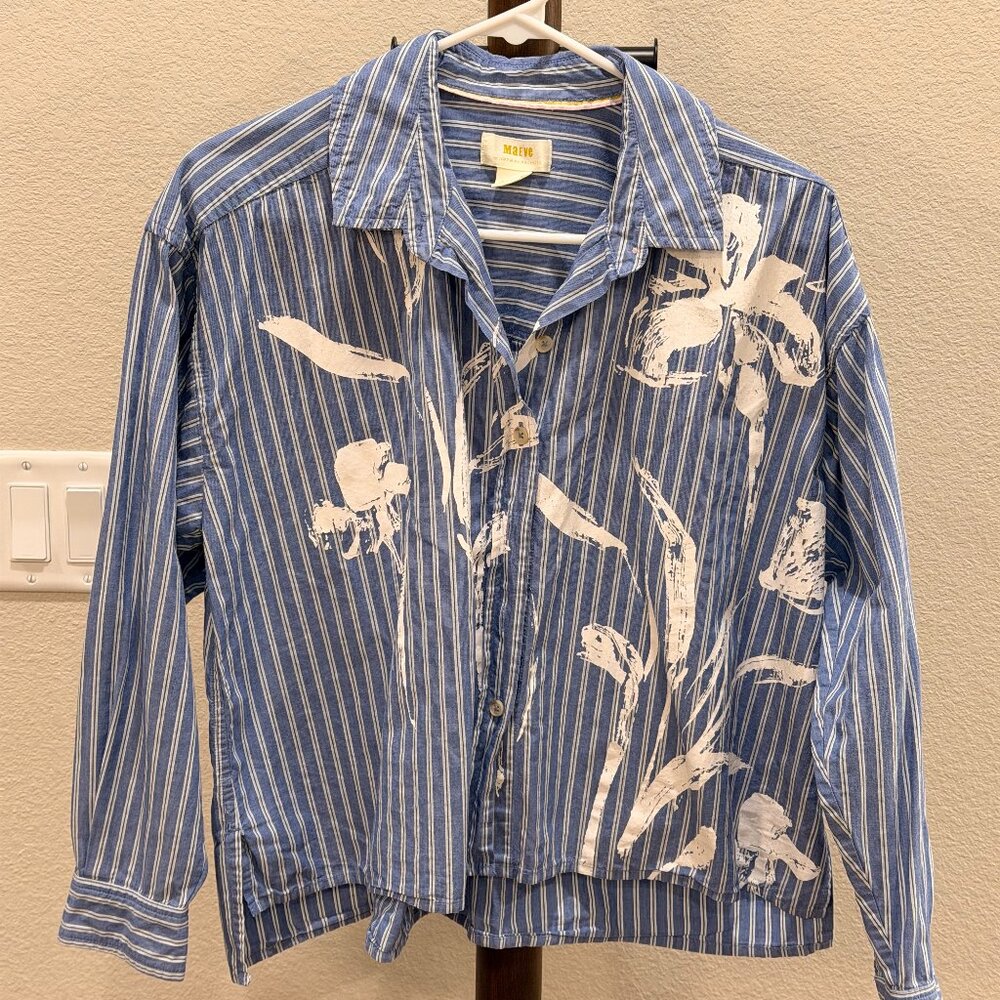 Maeve by Anthropologie Blue Striped Floral Button Down – XS